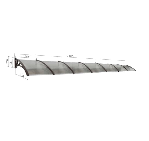 Baldakin över dörr, brun, med transparent polykarbonat, bredd 7452 mm, Conos