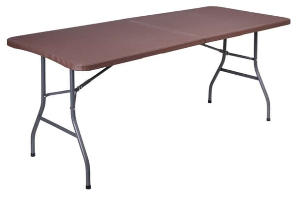 RATTAN-ruokapöytä, taitettava matkalaukkuun, 180 cm, ruskea