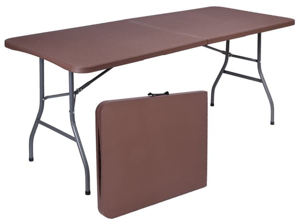 RATTAN cateringbord, foldbart til en kuffert, 180 cm, brun