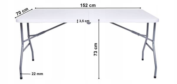 RICO cateringbord, foldbart til en kuffert, 152 cm, hvid