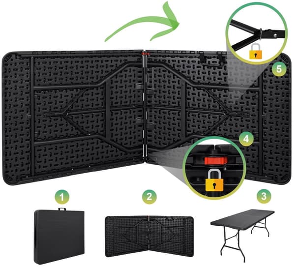 RATTAN cateringbord kan foldes sammen til en kuffert - 180 cm, sort