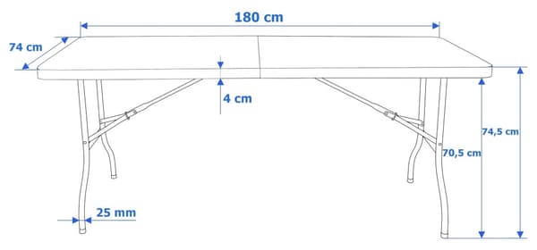 RATTAN cateringbord kan foldes sammen til en kuffert - 180 cm, sort