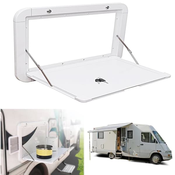 Foldbar RV Picnicbord, Holdbart Aluminiumlegering, Pladsbesparende Vægmonteret Design,Hvid