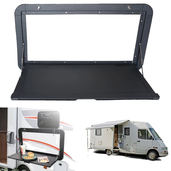 Foldbar RV Picnicbord, Holdbart Aluminiumlegering, Pladsbesparende Vægmonteret Design,Sort