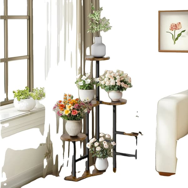 5-etagers planteholder, pladsbesparende design, vintage stil,Sort og Brun