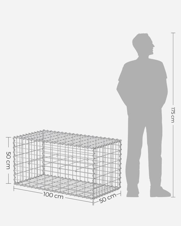 Gabion, Stenkurv, 100x50x50 cm, Sølv