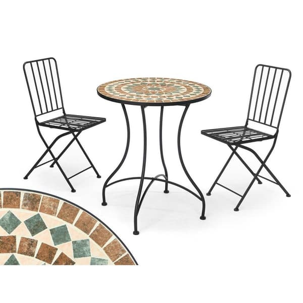 Bord med 2 stole Ibergarden Mosaico-Forja Brun Sort