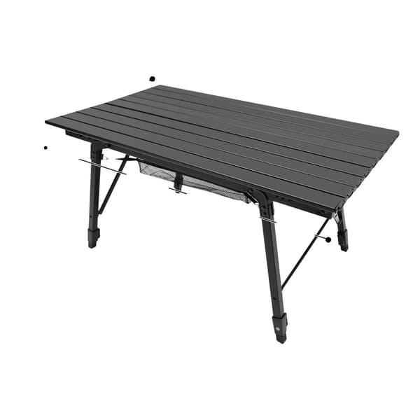 Folding Camping Table, Justerbar Højde, Holdbar Aluminiumlegering,Sort