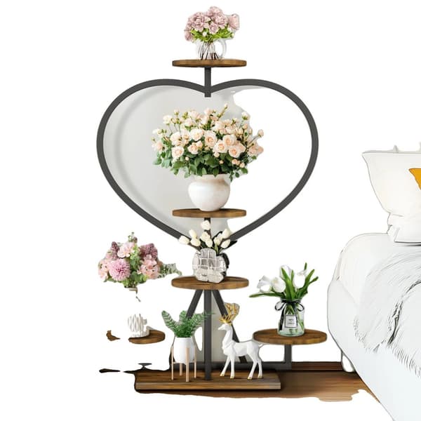 5-lags planteholder, vintage stil, hjerteformet design,Sort og Brun