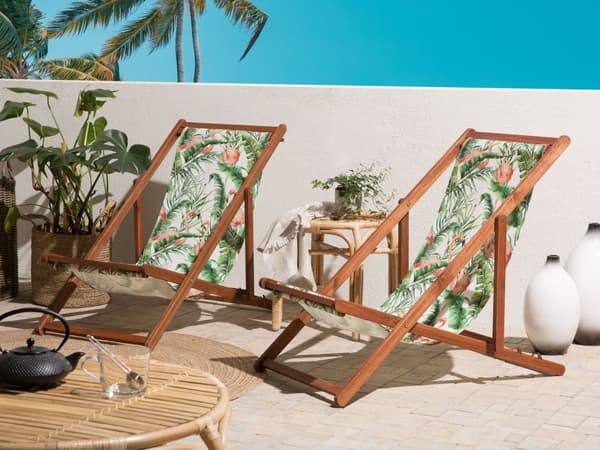 Uppsättning med Tyg till Solstolar 2 st Flamingo Mönster Polyester Solstolstyg
