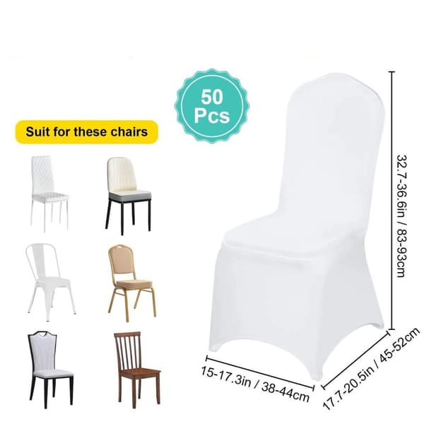 50st vit bankettstolsöverdrag med benfickor design, skyddande och elastiskt material, lätt att använda och rengöra, mångsidig tillämpning
