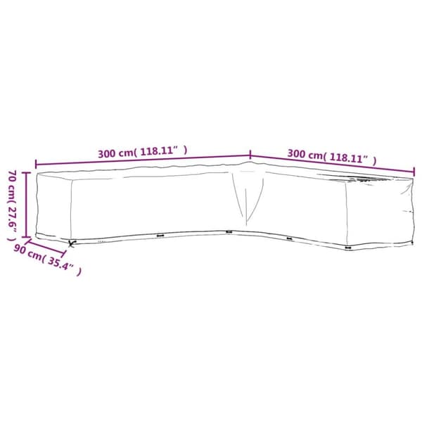 vidaXL L-formet hagemøbeltrekk 2 stk 20 maljer 300x300x70 cm