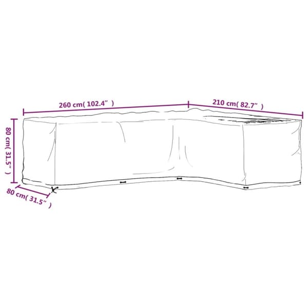 vidaXL L-formet havemøbelovertræk 260x210x80 cm 16 øjer