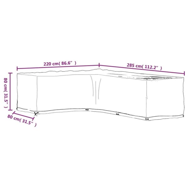 vidaXL L-formet hagemøbeltrekk 18 maljer 220x285x80 cm
