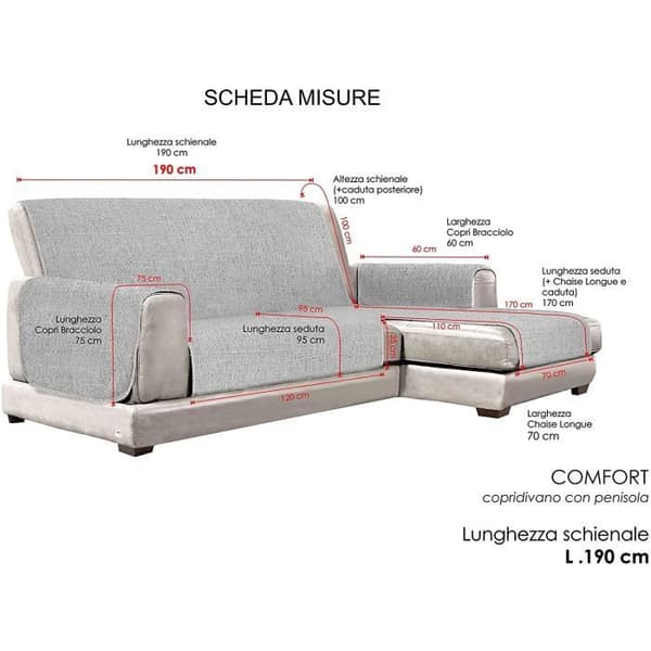Comfort Halkfritt sofföverdrag med schäslong, 190cm, beige - CDSX- COMFORT PENISOLA- BEIGE -190