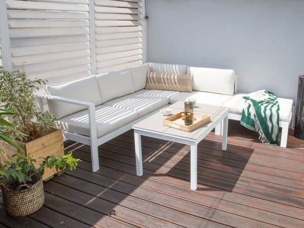 Set med Dynfodral för Utesoffa Off-White Polyester Vattenavstötande UV-beständig med Dragkedja Trädgård Uteplats Balkong