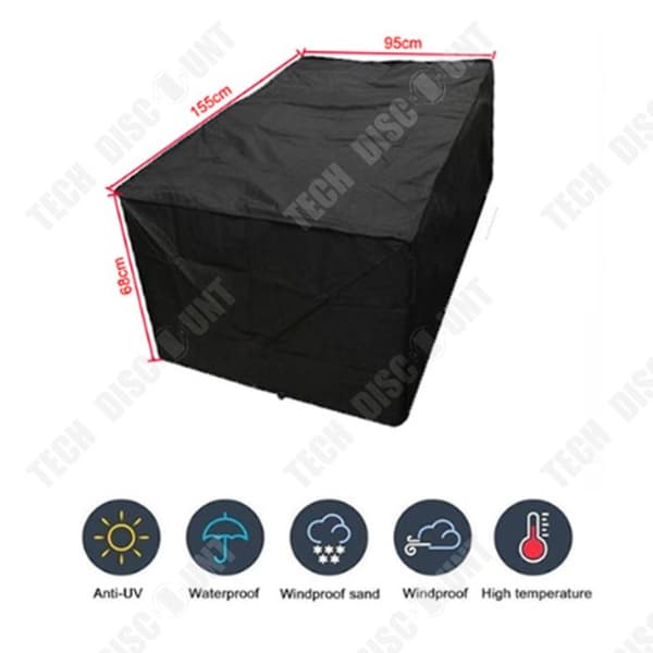 TD Trädgårdsmöbelöverdrag 155 x 95 x 68 cm trädgårdsmöbler för utomhusbruk Oxford tyg svart trädgårdsmöbel skyddsöverdrag