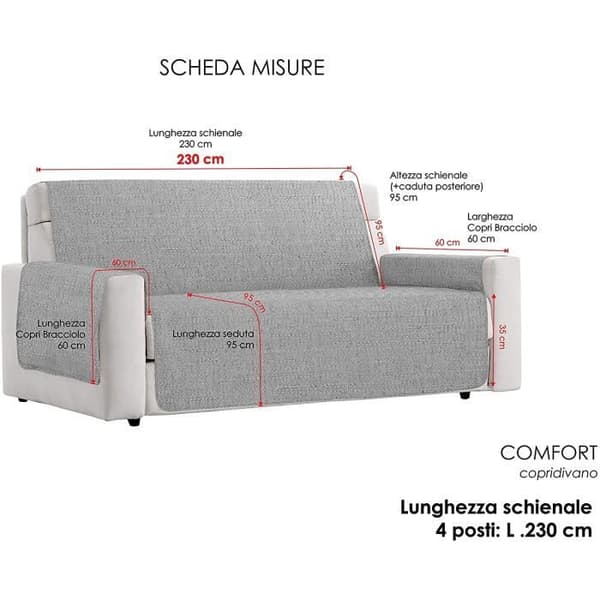 Sofföverdrag - Comfort - GRÅ - Halkskydd - 4 platser - Grå