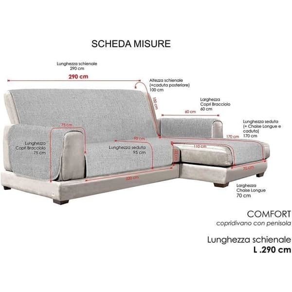 Comfort Italian Sänglinne Halkfritt sofföverdrag Mörkblå 290 cm - CDDX- COMFORT PENISOLA- BLU SCURO -290