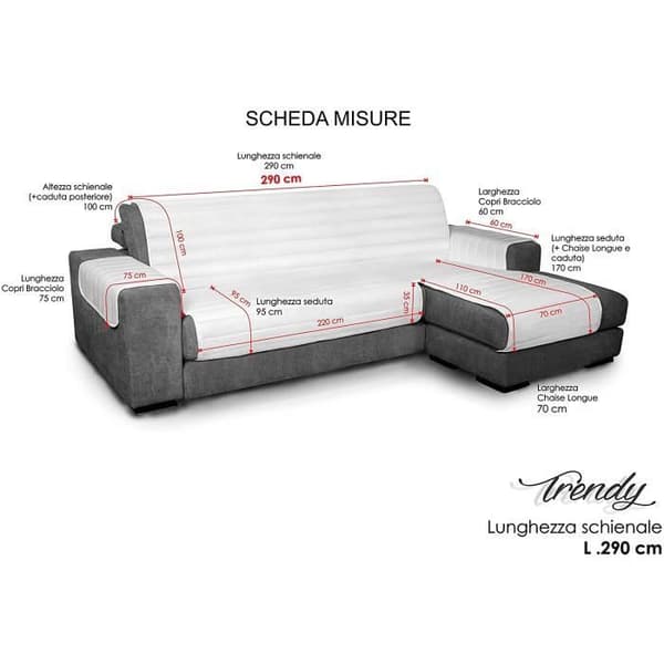 TRENDY CDSX penisola-Tortora 290 Dubbelsidigt sofföverdrag, Dove Grey 290cm - CDSX-trendig penisolatortortora