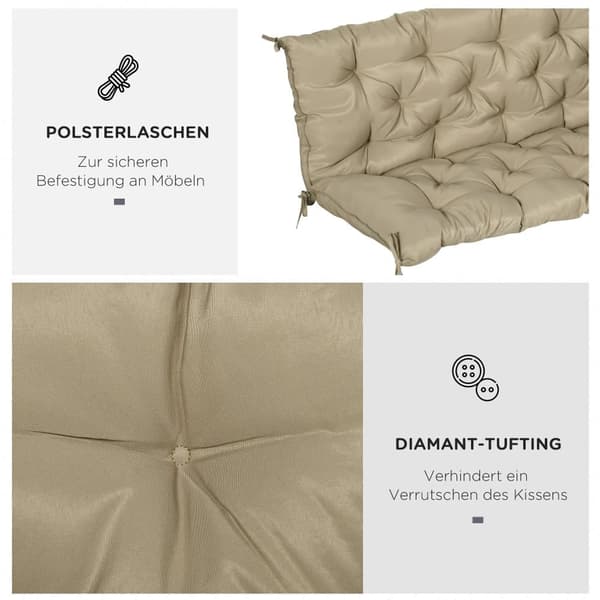Bænk Pude, 3 Sæder, 150x98x8 cm, Khaki