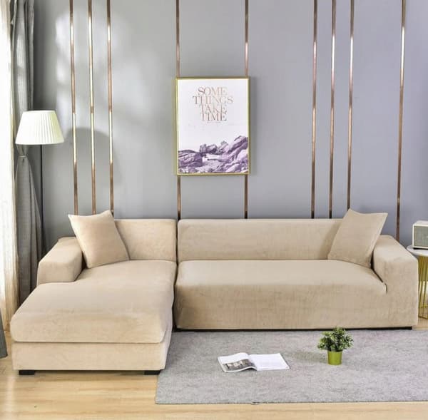 BETRÆK til 4-personers hjørnesofa CREME velour
