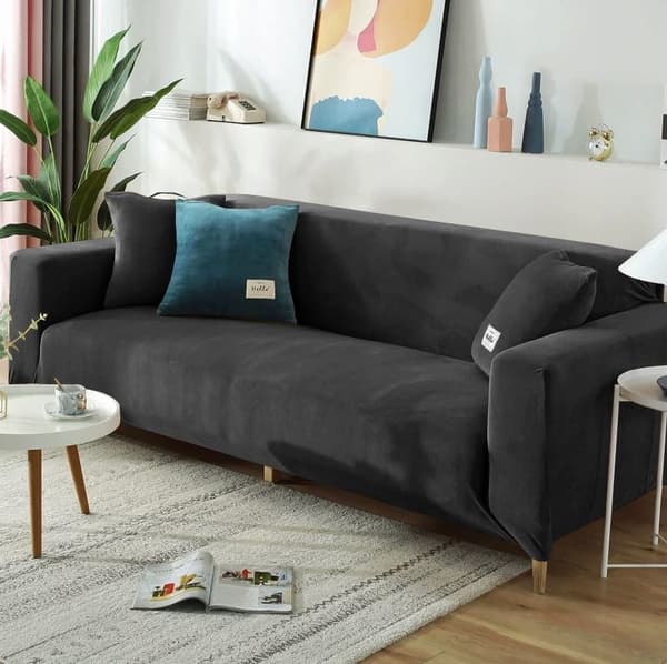 PÄÄLLINEN 4-istuttavaan kulmasohvaan, MUSTA sametti