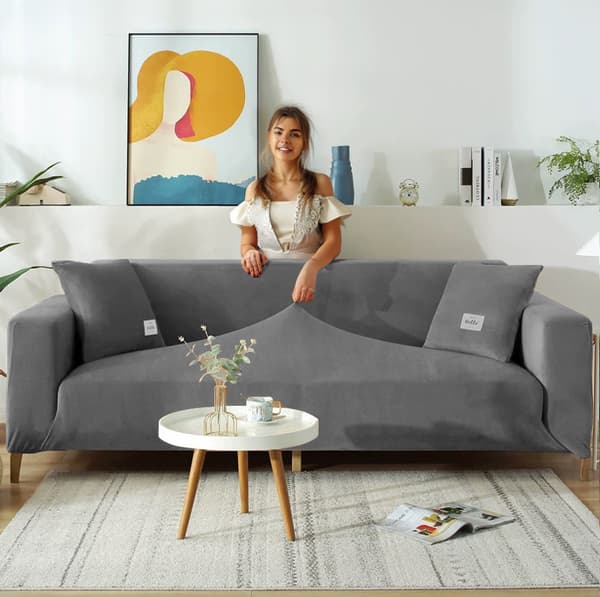 Kulmasohvan päällinen, samettiharmaa, 4-istuttava sohva