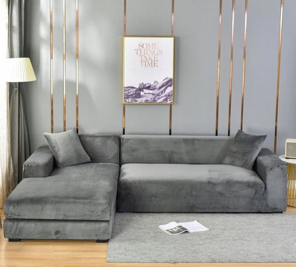 Kulmasohvan päällinen, samettiharmaa, 4-istuttava sohva