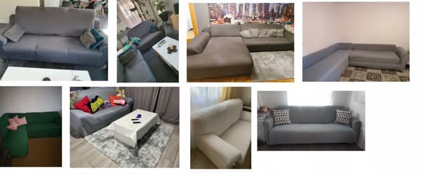Kulmasohvan päällinen, samettiharmaa, 4-istuttava sohva