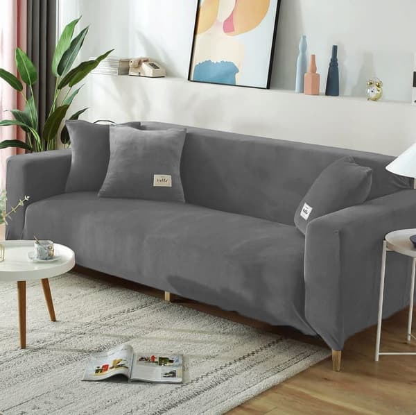 Kulmasohvan päällinen, samettiharmaa, 4-istuttava sohva