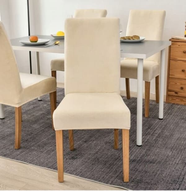 PÄÄLLINEN TUOLILLE PAKSU SAMETTI BEIGE ECRU