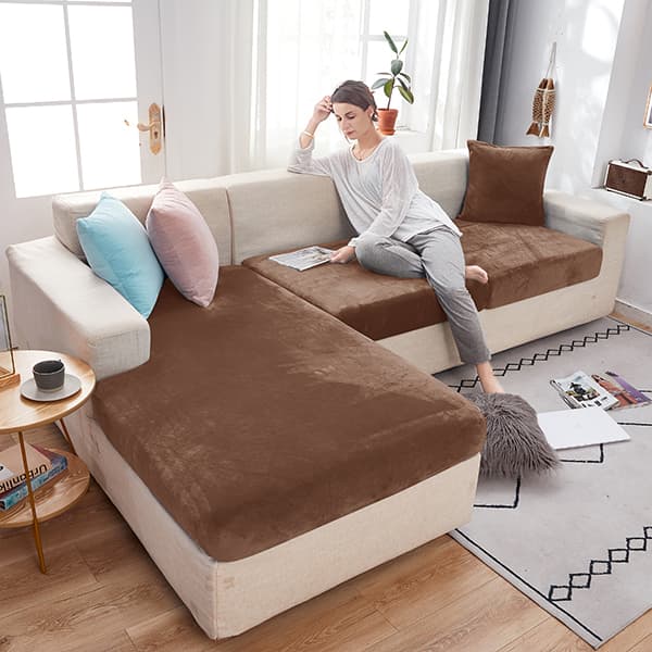 Betræk til KAMMER, SOFAER, HJØRNESOFA fløjl, brun