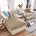 Miniatyrbild 3 av 8: Överdrag till SÄNG, SOFFA, HÖRNSOFFA sammet, beige, cappuccino