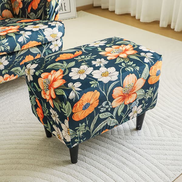 Betræk til fodskammel/puf - ORANGE BLOMSTERMØNSTER