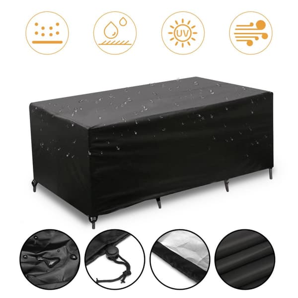 Vandtæt møbelbetræk 600D Polyester – 4 Spænder og rem – UV-beskyttelse – 123x61x72 cm – Sort