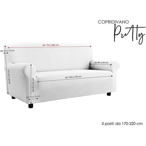 Sogni e Capricci Pretty Sofföverdrag, ljusgrå, 3-sits - CD-PR-GRIGIO CHIARO-3P