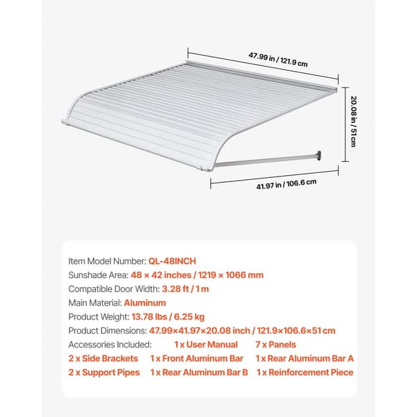 Markiser, Holdbart Aluminium, Effektiv Vandafledning,48tommer
