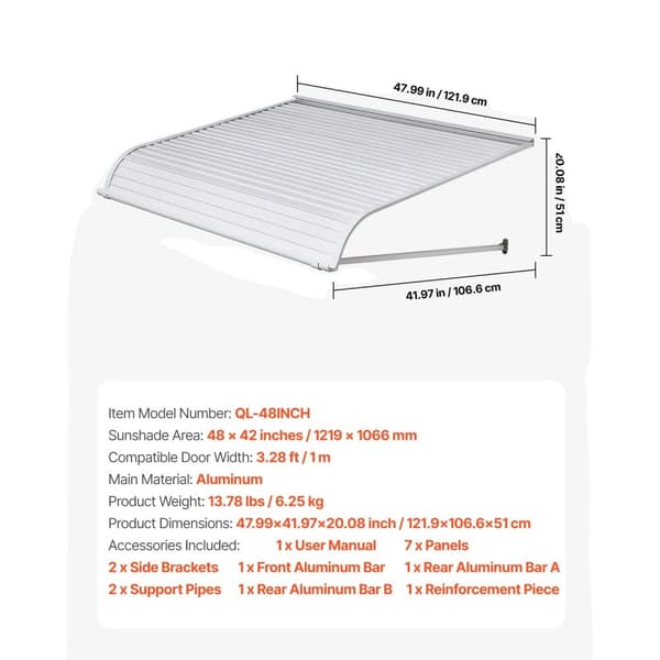 Markiser, Holdbart Aluminium, Effektiv Vandafledning,48tommer