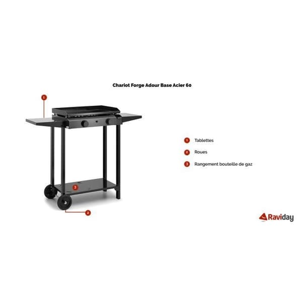 Tillbehör för grill och stekpanna - Forge Adour - VAGN - Svart stål - Bas 60 - 2 fasta hyllor