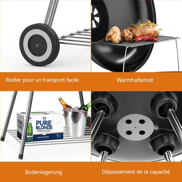 TD® Grill 22.5 Kolgrill Bärbar utomhusgrill Bärbar utomhusgrill med kolstativ