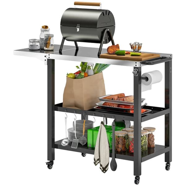 Grillvogn, 3-niveau design, egnet til 3-5 personer,sort