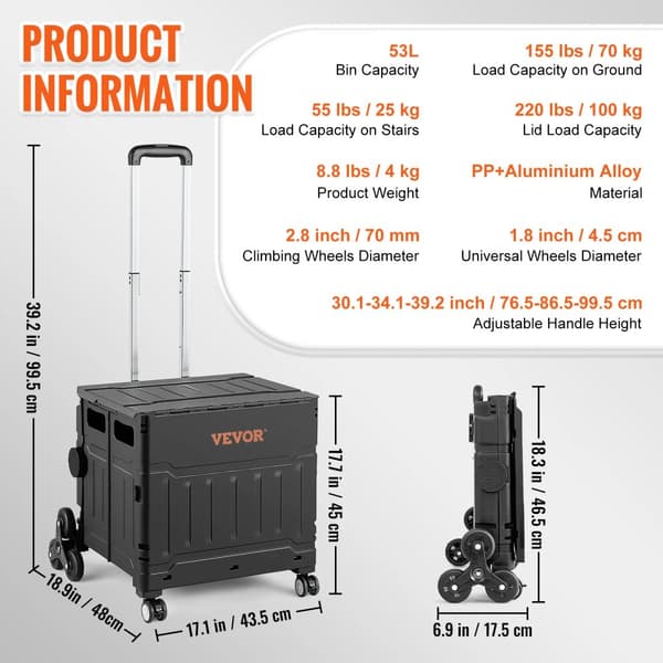 Trappevogns Vogn, 53L Kapacitet, 155lbs Belastningsstyrke,53L53L