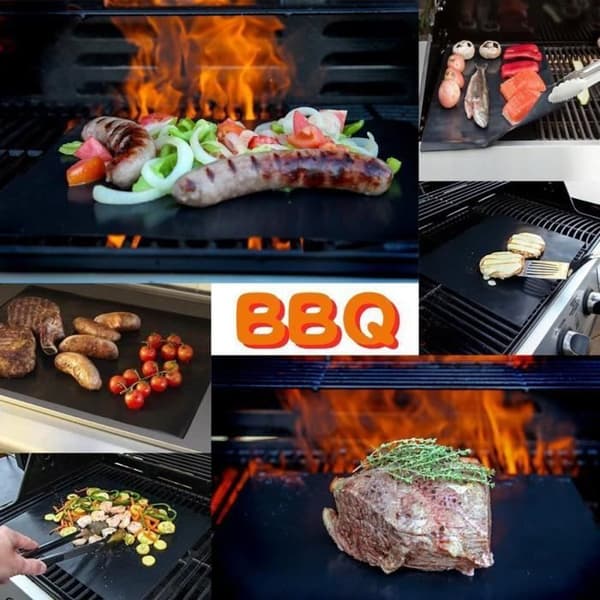 BBQ Grill Mesh Matta Folie Återanvändbar Heavy Duty Non-Stick BBQ Cook Kött Svart