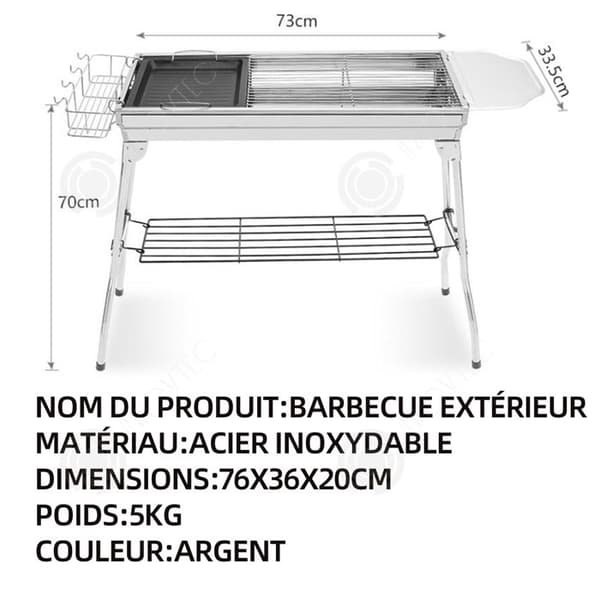 INN Kolgrill 76x36x20cm kolgrill bärbar kolgrill bordsgrill kolgrill