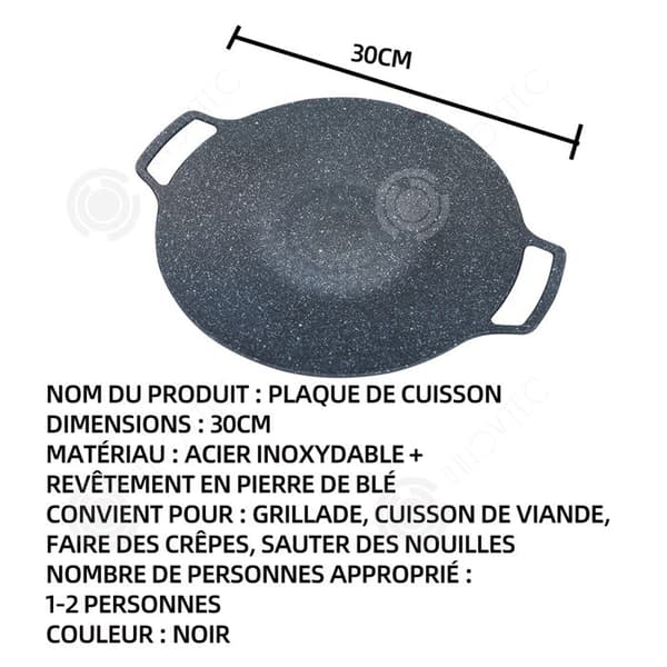 INN Teppanyaki Grilltallrik 30cm Outdoor Camping Pan Multifunktionell Non-Stick Grilltallrik Svart
