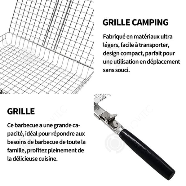 INN Grill 48cmx31cm i rostfritt stål bred hopfällbar Idealisk grill för grönsaker kött med ärmar för utomhuscampinggrill
