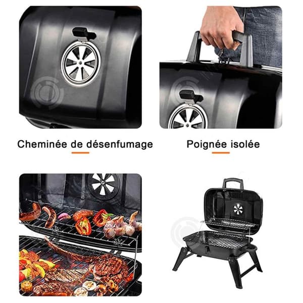 INN Grill 54x41x20cm i rostfritt stål bärbar hopfällbar för hemmabruk lämplig för utomhuscamping svart elektrisk grill