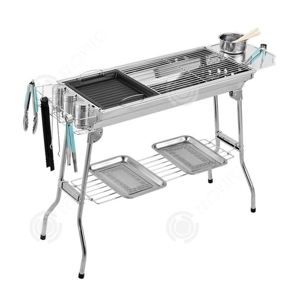 INN Grill 93,5x33,5x70cm rostfritt stål levereras med förvaringskorg kryddbräda grillnät non-stick pan ar