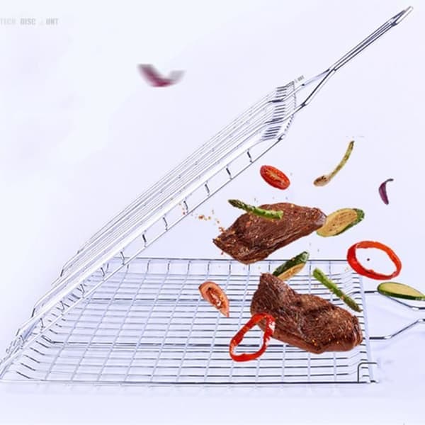 Dubbelt grillgaller för bröd, kött och fisk, justerbart 32x32 cm, utdragbart, hopfällbart, köksredskapstillbehör
